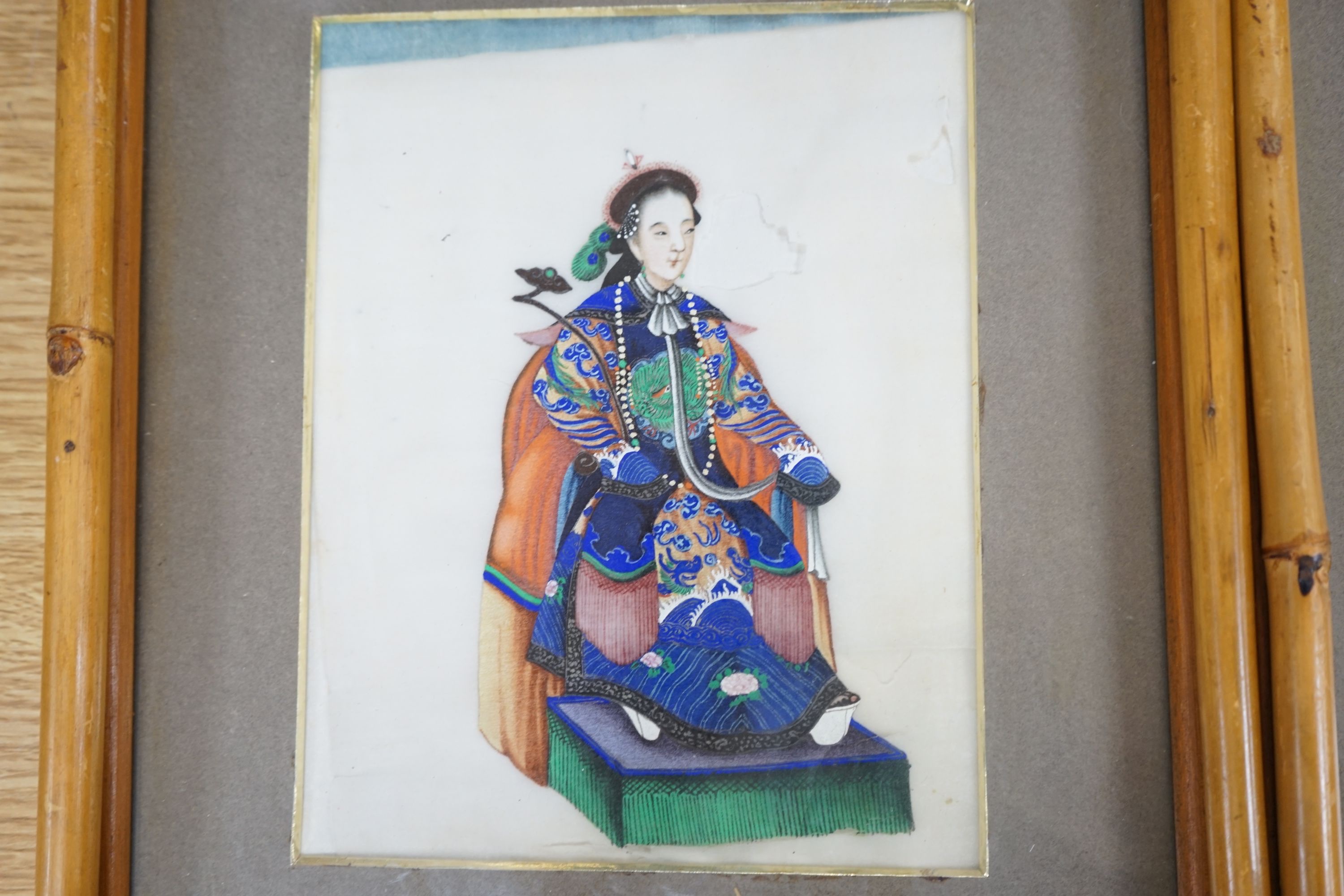 19th century Chinese School, six gouache on pith paper, Studies of courtiers, 18 x 14cm